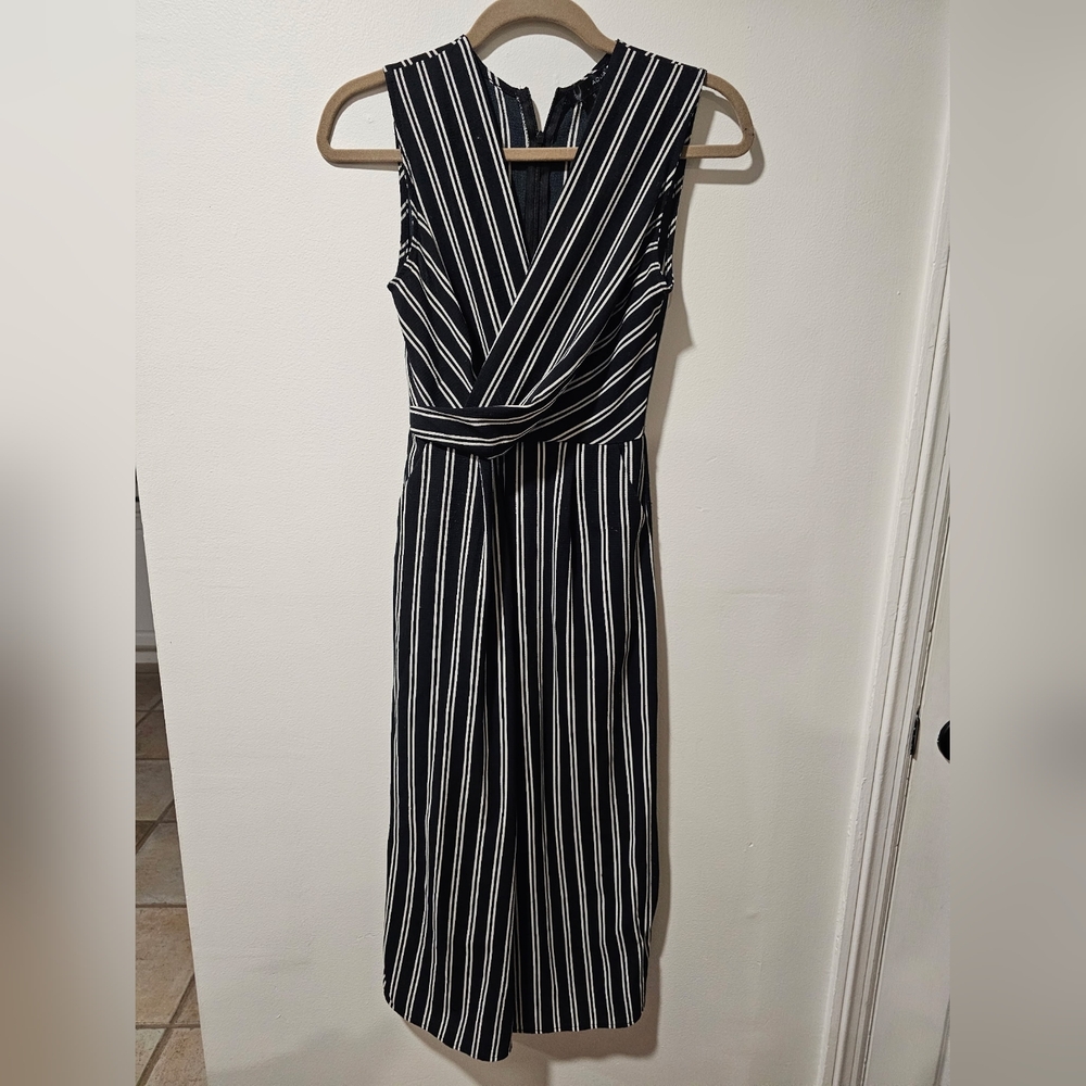 Aqua Black and White Striped Midi Dress